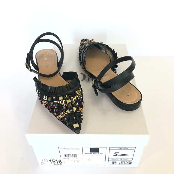 Dior Embroidered Pointed Toe Flats - Picture 7 of 11